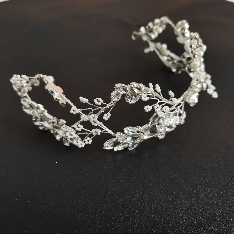 SLBRIDAL гибкие стразы Кристальный пресноводный жемчуг свадебная тиара головная