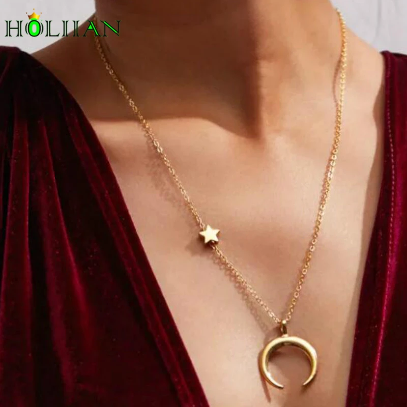 Горячая леди Boho модные красивые Звезда Луна подвески и ожерелья Золото-цвет