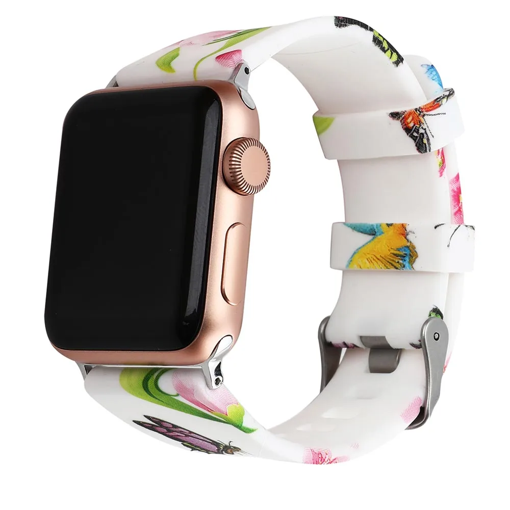 Цветочные полосы для Apple watch Series 5 4 3 2 1 40 мм 44 мм силиконовый ремешок с принтом для iWatch Series 4 3 2 38 мм 42 мм
