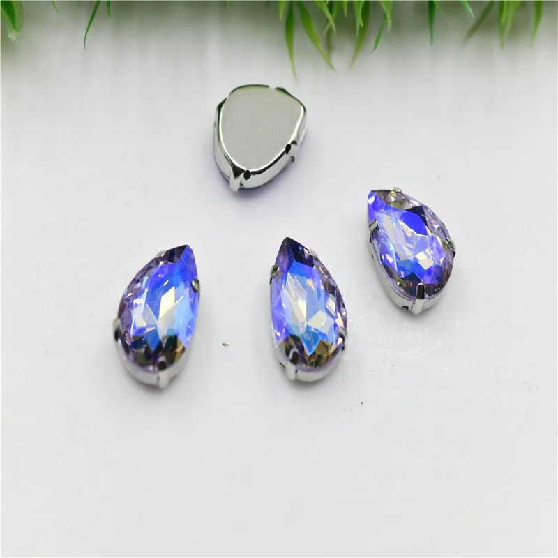 with silver setting Хрустальный фиолетовый AB стеклянный кристалл PintBack горный хрусталь Rivoli Teardrop Navette Strass алмазные Драгоценности DIY - Цвет: with silver setting