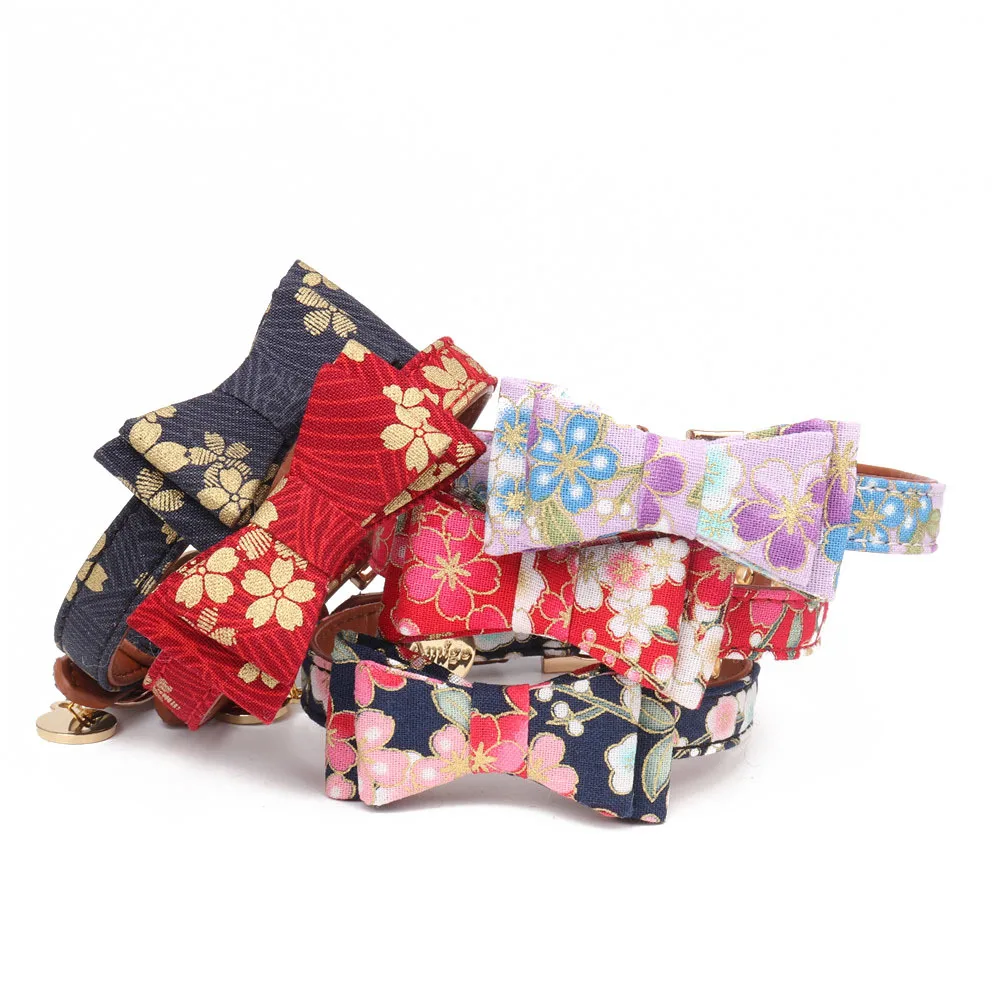 

Lovely Bowknot Pets Cat Dog Collar Printing Floral Adjustable Puppy Cats Necklace PU Leather Small Dogs Collars Bulldog Chihuahu