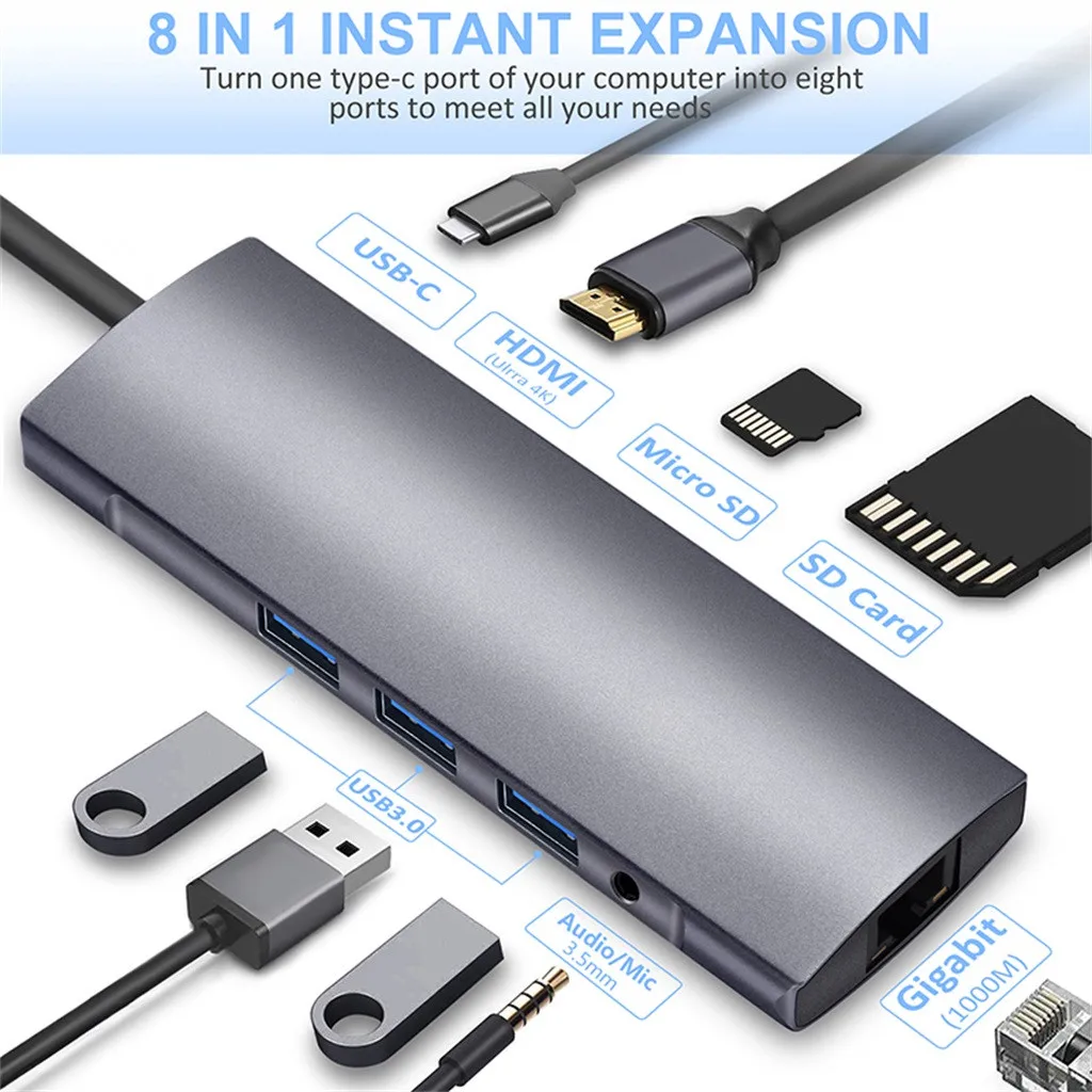 9 в 1 type-C к HDMI RJ45 3USB3. 0 TF SD аудио PD Многофункциональный узловой центр для адаптера для Macbook huawei mate 10 \ 20 P20 samsung S9#20