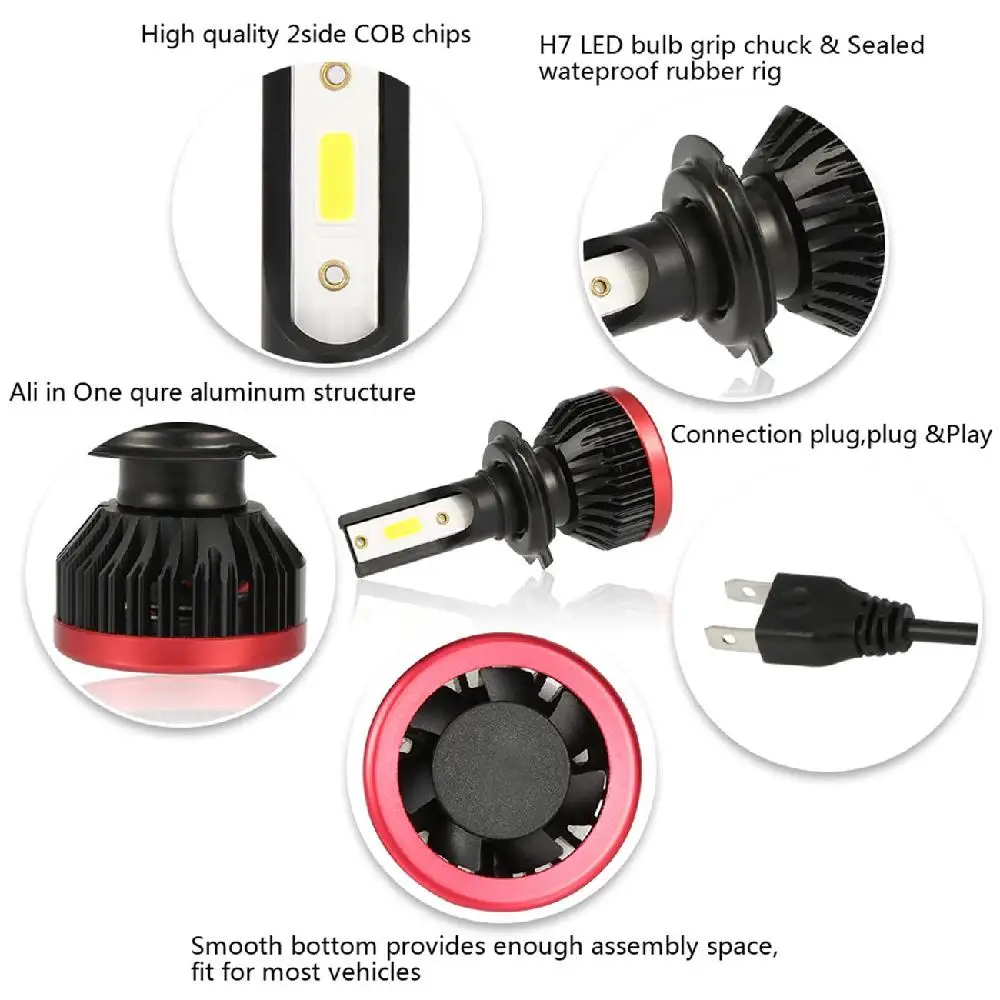 Светодиодный налобный фонарь Oslamp H7 типа COB с одним лучом 72 Вт 8000лм 6500 к Plug n Play