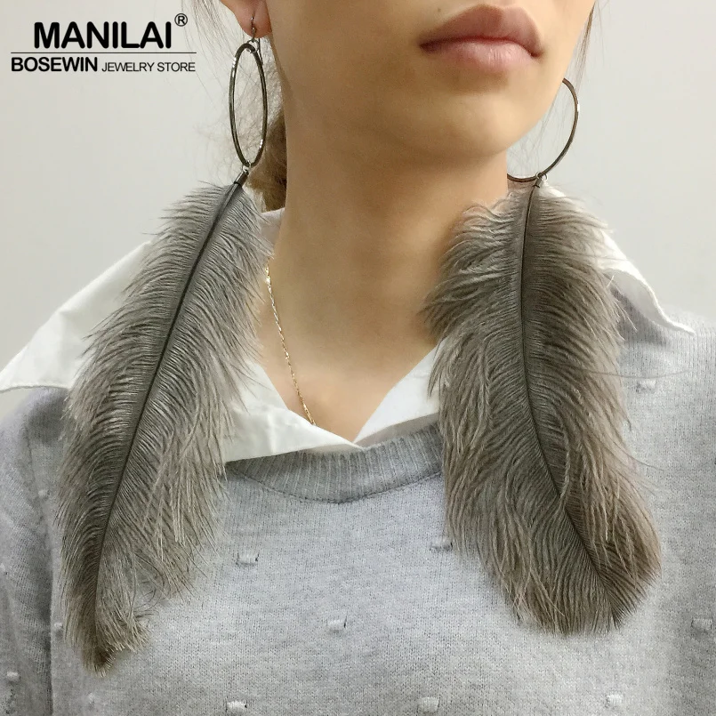 MANILAI настоящий страус перо Длинные серьги в богемном стиле женские этнические
