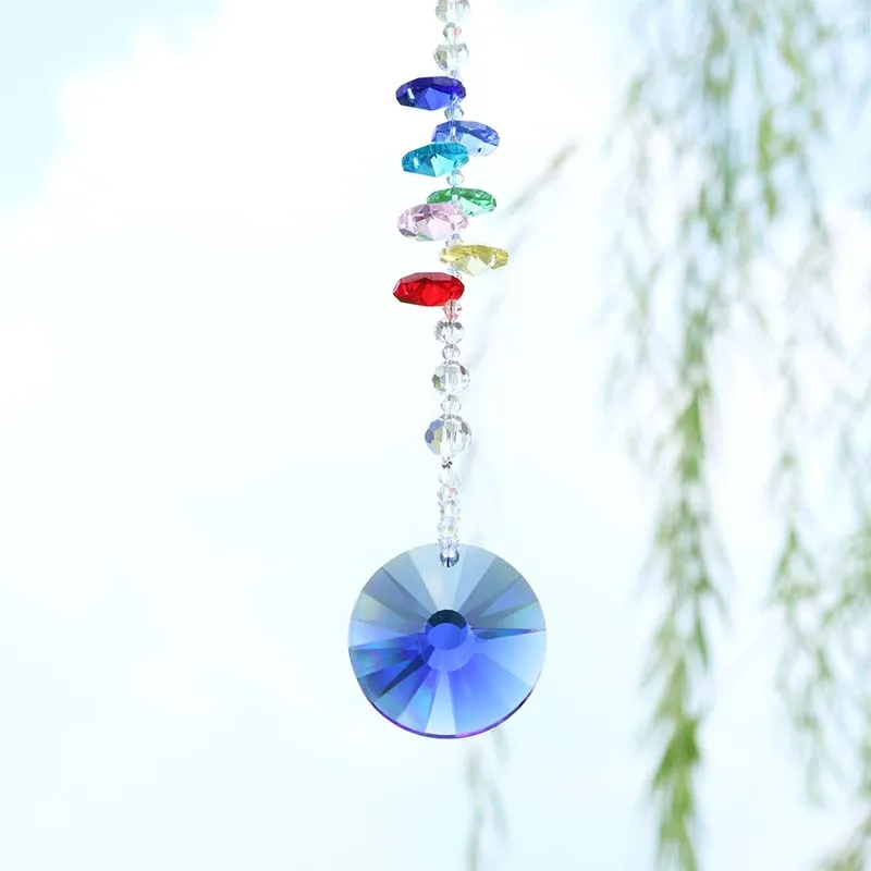 H & D Кристалл чакра Suncatcher круглый Подсолнух призмы кулон висит Радуга октогон