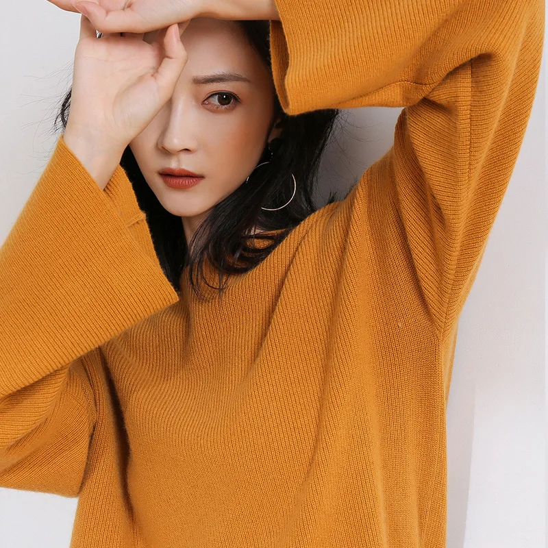 DILLY FASHION Women sweater and pullovers autumn winter flare sleeve slash neck cashmere knitted sweater- GML7281 | Женская одежда