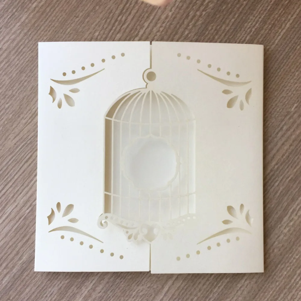 

100pcs/lot Laser Cut Birthday Party Card Chic Birdcage Design Wedding Invitations Festive Party Souvenirs Gift Card