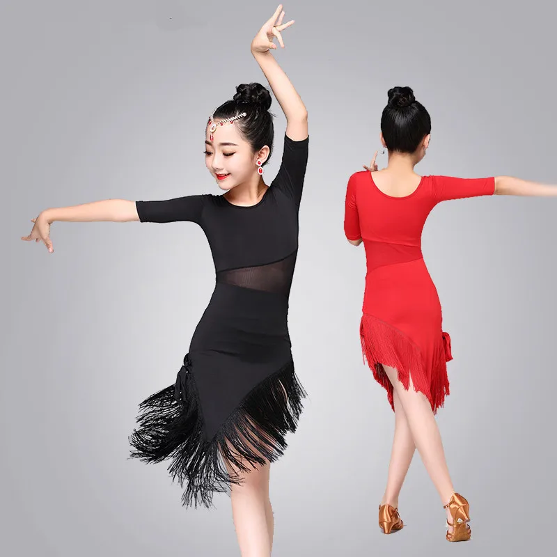 

Сексуальное платье для латинских танцев для девочек, Детский костюм с бахромой для соревнований, современный латинский костюм, модное платье Танго для сальсы ча самбы