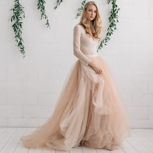 Свадебная юбка из фатина цвета шампанского, бежевого цвета и цвета слоновой кости, многослойная длинная юбка макси, индивидуальный пошив