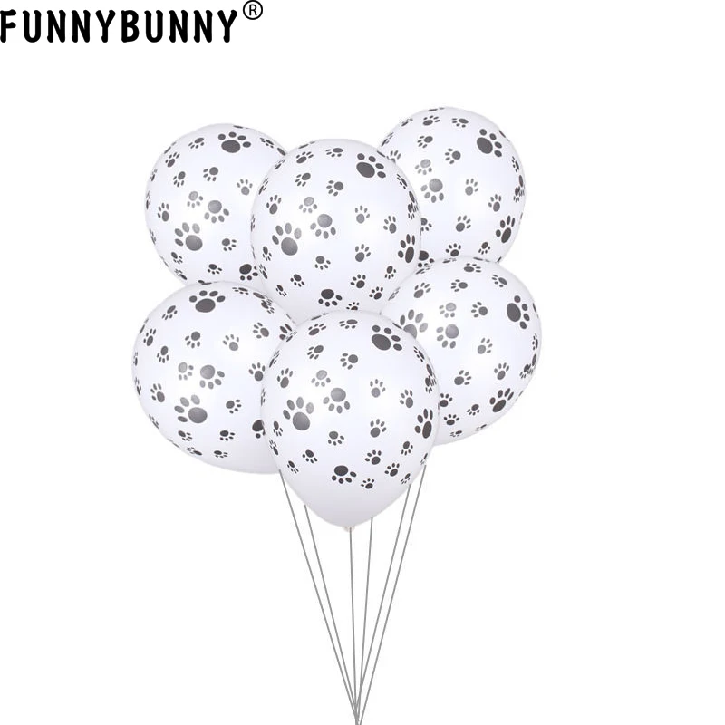 Круглые биоразлагаемые латексные воздушные шары FUNNYBUNNY Paw белые с черными