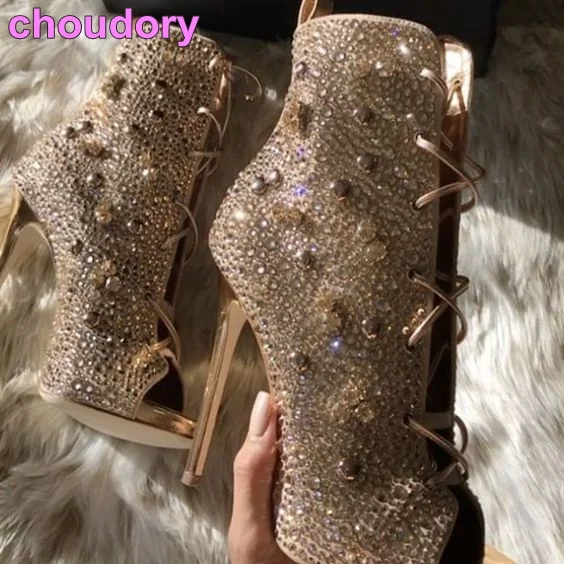 Bling открытый носок туфли на высоком тонком каблуке-шпильке сапоги Открытый Носок