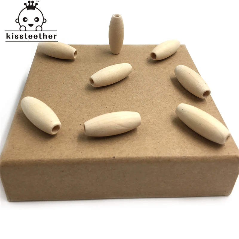 

25mm * 10mm (0.98 '' * 0.39 '') Wooden Teether Ecofriendly Rice Beads Ball Stripe Shaped DIY Accessories Beading Nursing Toy