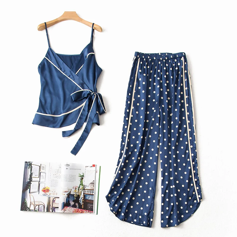 Новинка 2019 искусственные шелковые женские пижамы комплекты сексуальный топ с