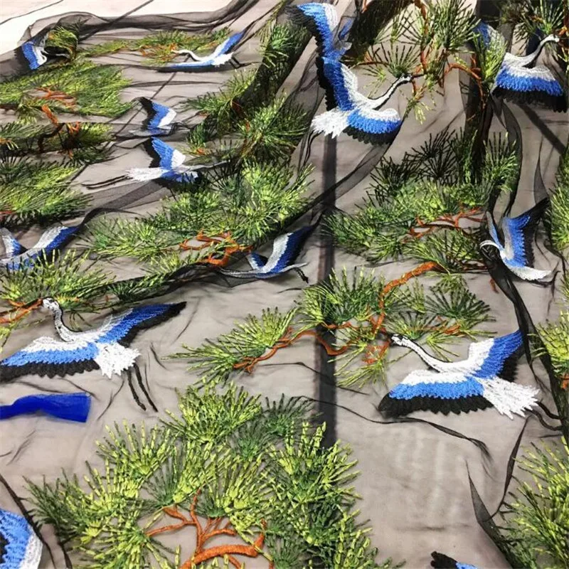 Кружевная ткань с кружевной отделкой 3 ярда x120см зеленый лес птица бесплатная