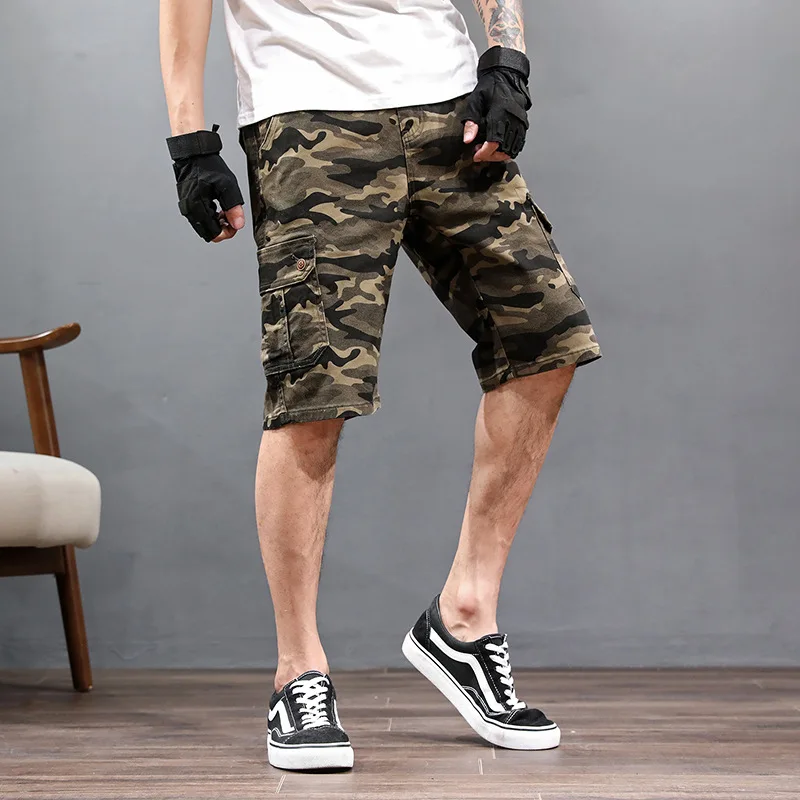 Мужские камуфляжные шорты летние хлопковые карго в стиле милитари синие мужские
