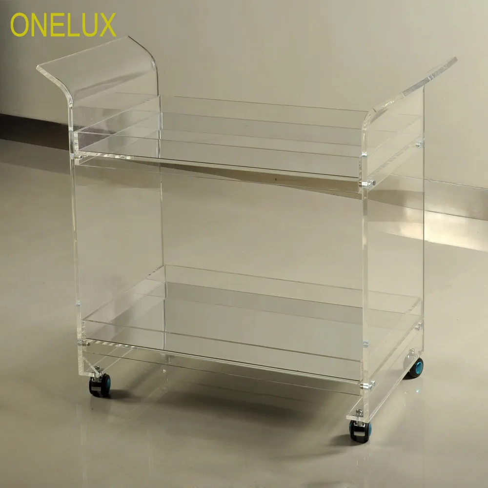 

ONELUX Rolling Lucite Serving Bar Cart,Acrylic Trolleys With Wheels Mirror Trays -Flat Packed