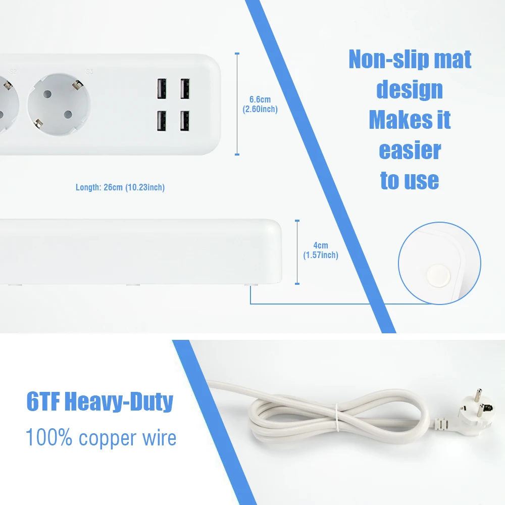 Удлинитель Hyleton с Wi Fi и USB портом умный сетевой фильтр от перегрузки американской