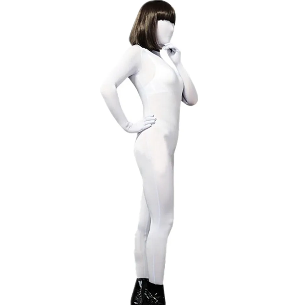(FZS021) Фетиш белый Zentai костюм для женщин блестящая лайкра спандекс блестящие