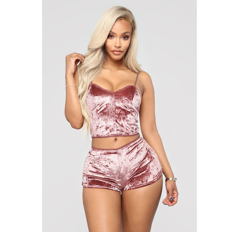 Женский бархатный пижамный комплект кружевной топ без рукавов Cami Bralette шорты