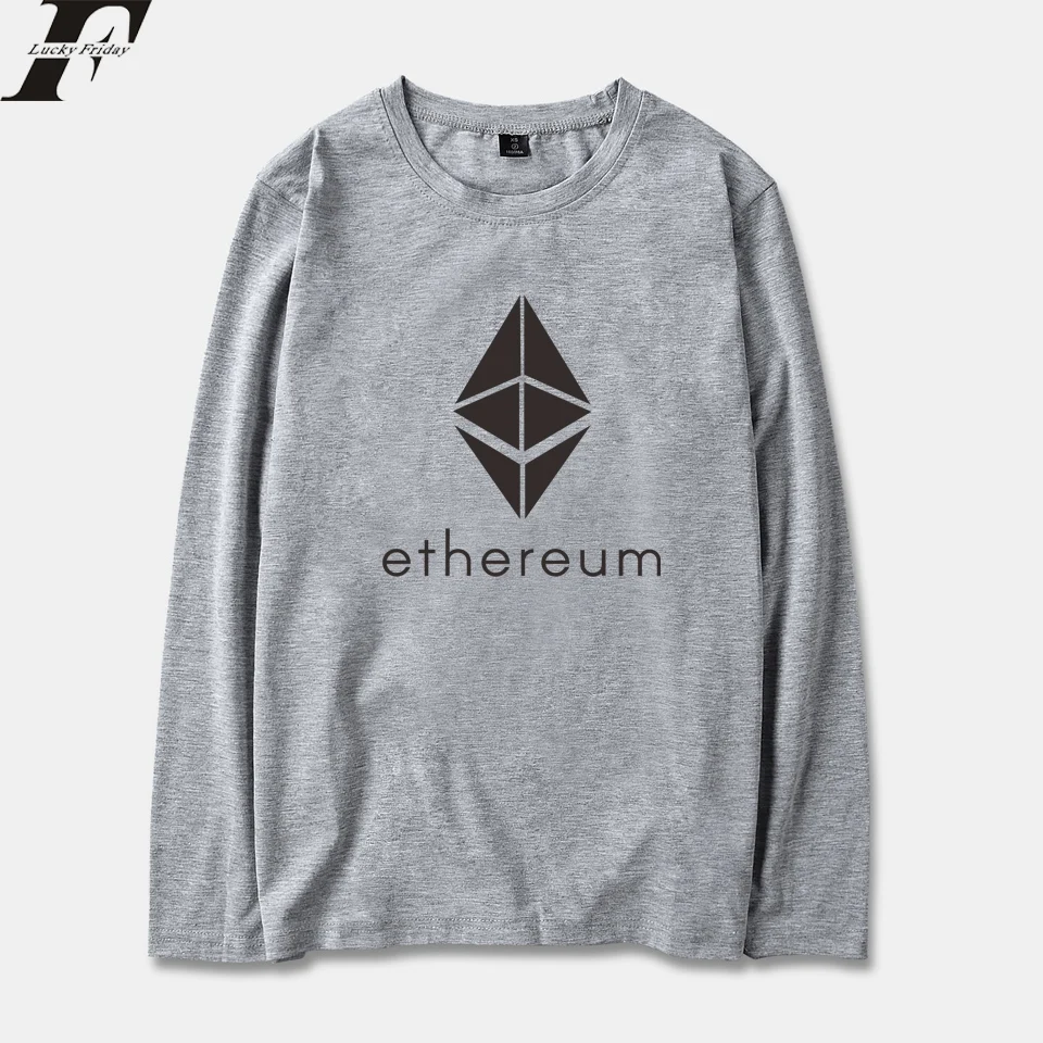 Blockchain Ethereum Long Sleeve T Shirt Men/Women Cotton Bitcoin Print Streetwear ETH Logo T-shirt Tops Tees Plus Size | Мужская одежда