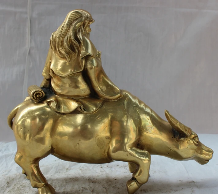 song voge gem S4956 9&quot Chinese Brass Taoism Literati Philosopher Lao Zi Tzu Ride Bull Ox Statue | Дом и сад
