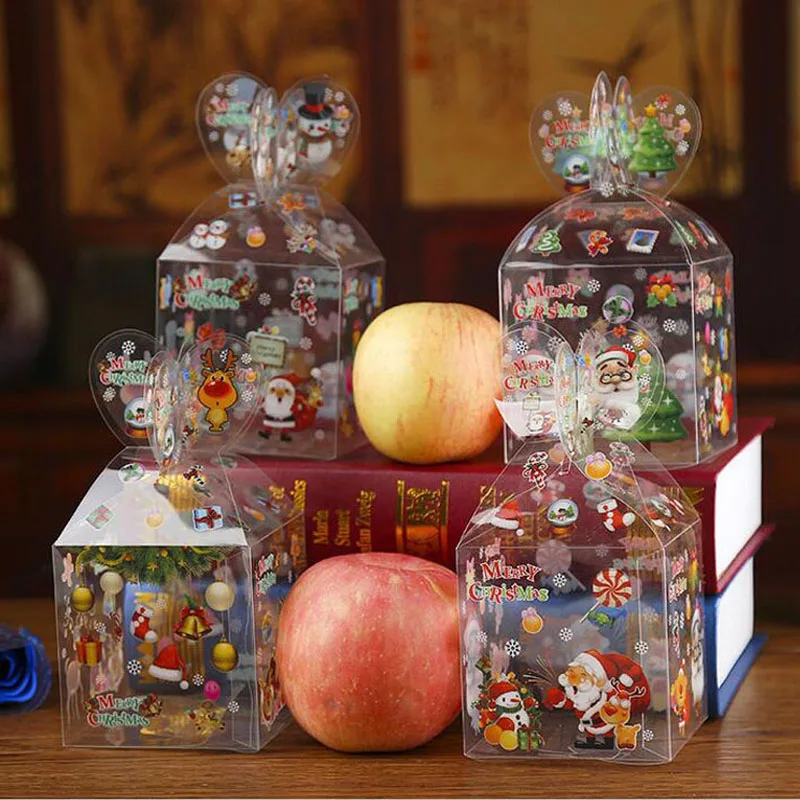 200pcs Christmas Even Clear Gift Box Xmas Printed Snowman Elk Santa Tree Treats Sweets Candy Apple Boxes Favors Wrap ZA4973 | Дом и сад