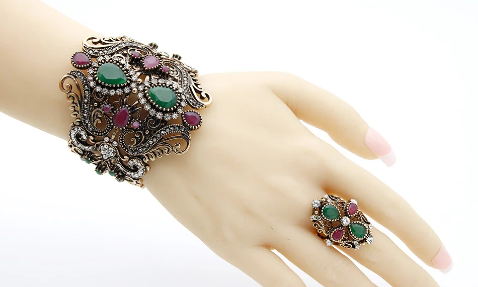 Модный женский роскошный браслет манжета кольцо ювелирные наборы антикварные