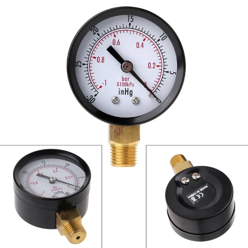 Vacuum Pressure Gauge Mini Dial Air Pressure Meter Double Scale BAR inHg 1/4