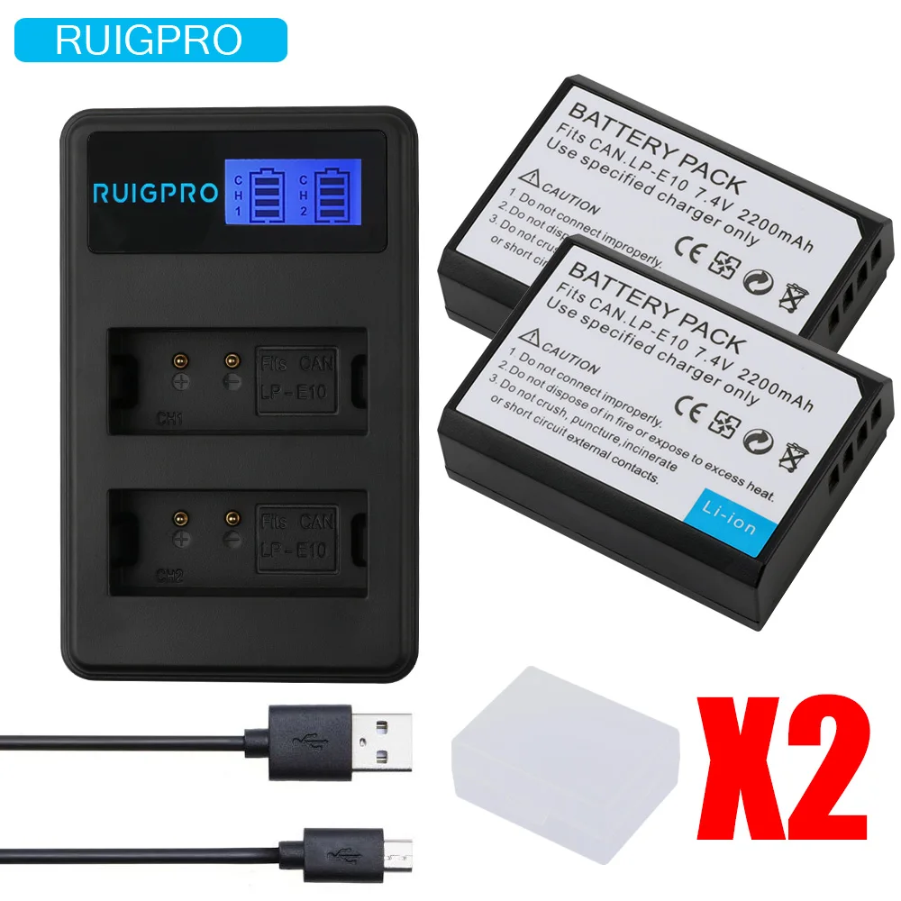2200 mAh LP E10 LPE10 Камера Батарея + Зарядное устройство для Canon 1100D 1200D 1300D Rebel T3 T5 поцелуй