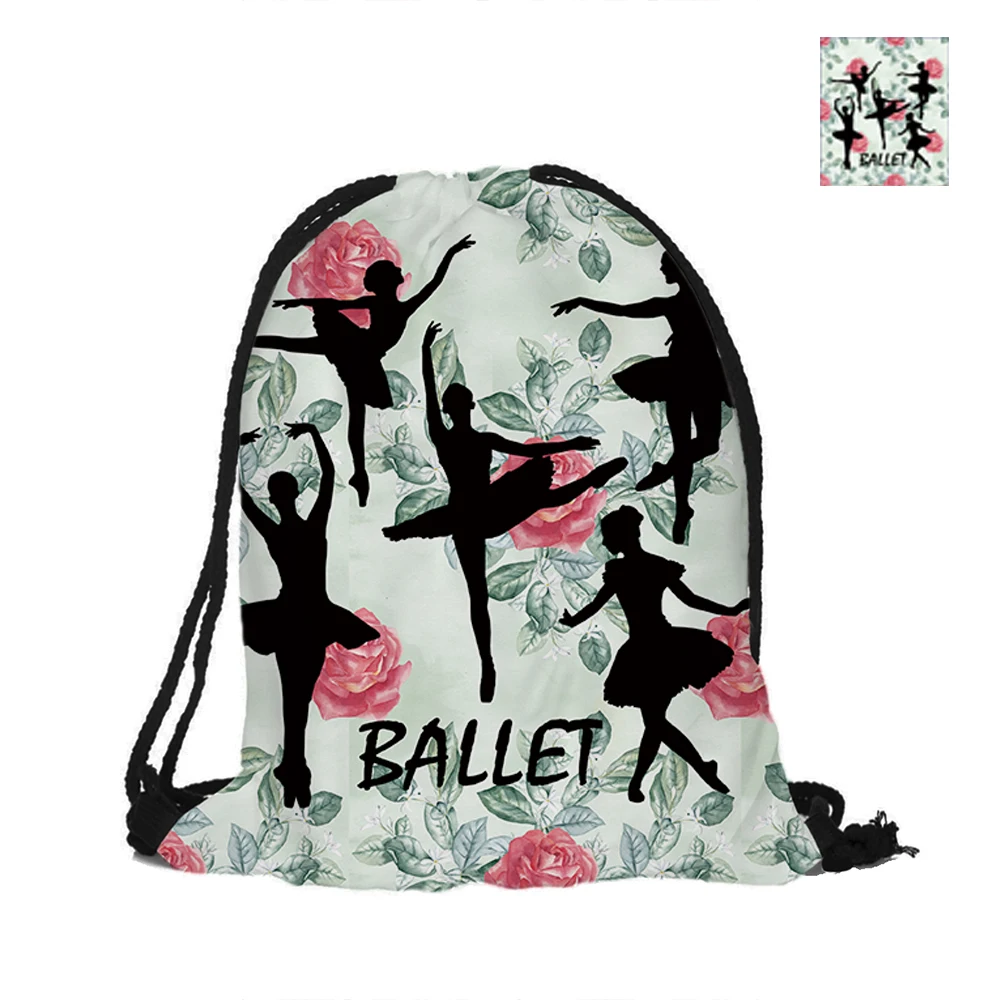 Рюкзак на шнурке с рисунком балерины цветочный фон модные Полиэстеровые сумки