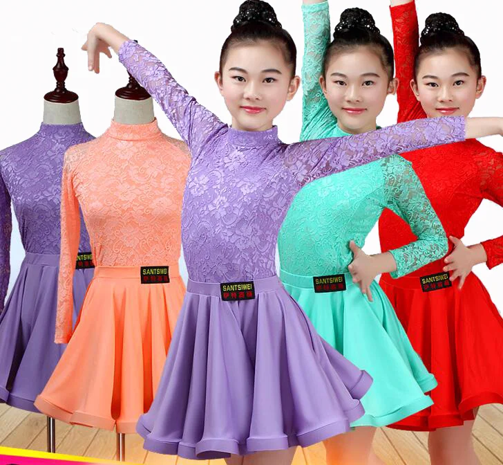 

Girls Children Latin Dance Skirt Children Split Lace Dance Performance Test Competition Standard Dress