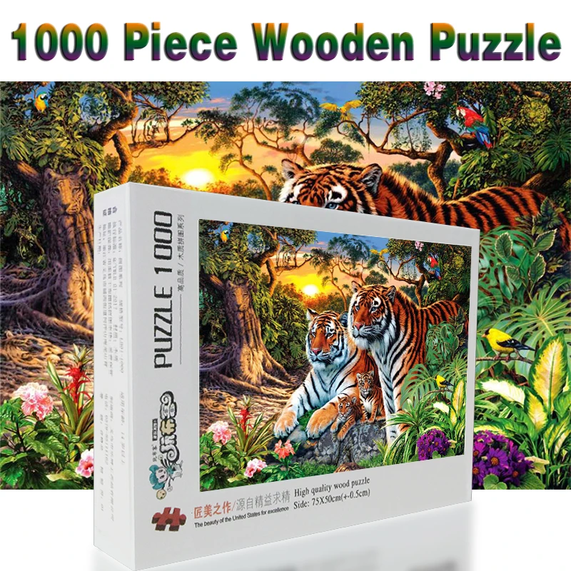 

The jungle tigers Puzzle 1000 pieces Adult Puzzle Wooden Puzzle Cartoon jigsaw Puzzles For Children Educational Toys Gifts