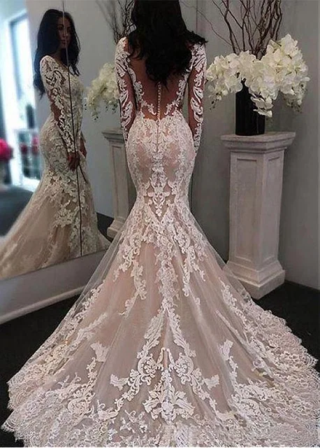 Кружевное платье Vestido De Noiva мусульманское свадебное платье Русалка с длинными рукавами прозрачное Бохо Дубай арабское свадебное платье невесты - Цвет: same as photo