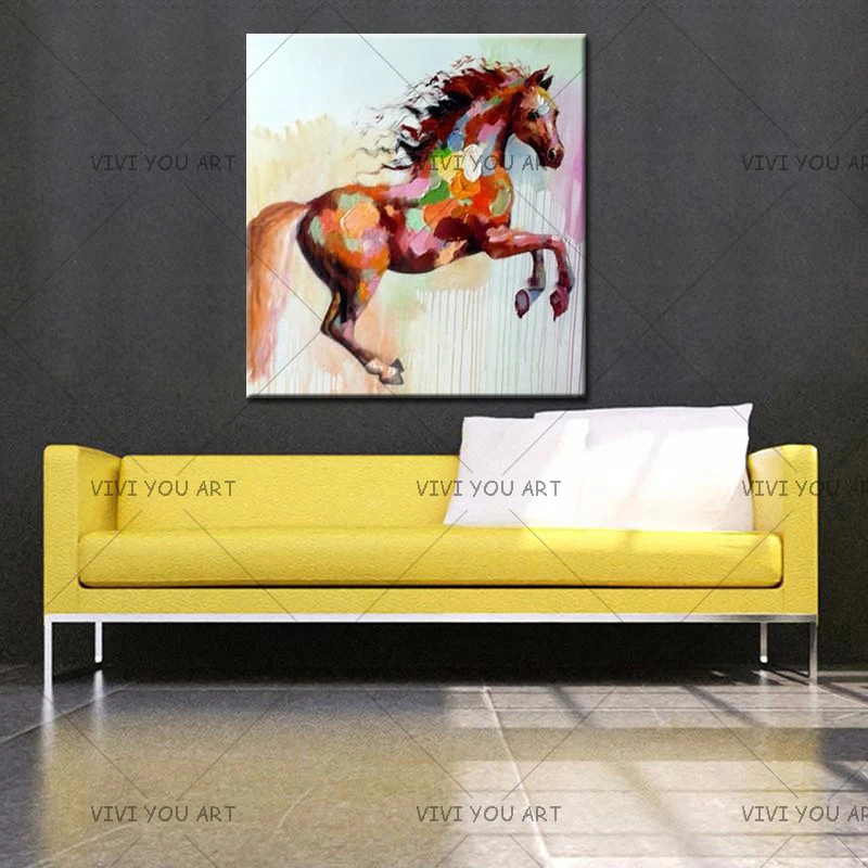 

100%Handpainted Animal Pictures Running Horse Modern Abstract Wall Art Oil Painting On Canvas For Living Room Decor