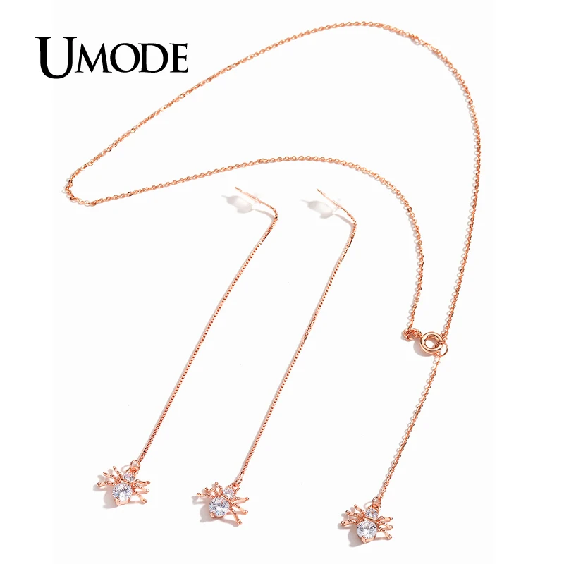 Женские длинные висячие сережки и ожерелье UMODE в виде паука из розового золота