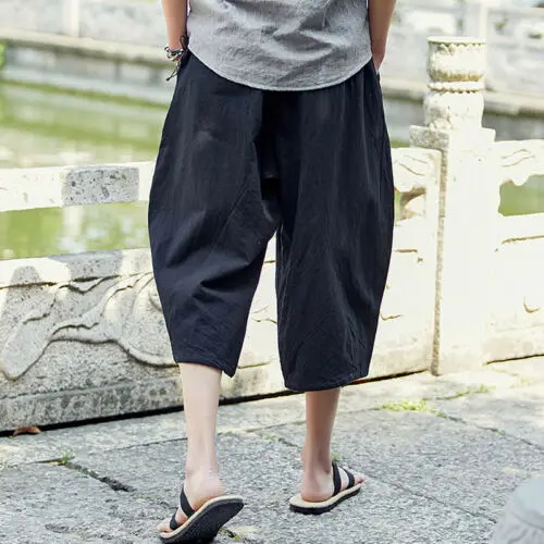 

Summer New Men's Casual Sport Cargo Overall Pants Mens Short Sweatpants Cropped High Waist Loose Elasticated Cool Trousers M-3XL
