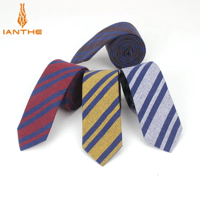 

Новые Брендовые мужские винтажные повседневные хлопковые галстуки в полоску с узкой горловиной 6 см для мужчин, модные свадебные костюмы, т...