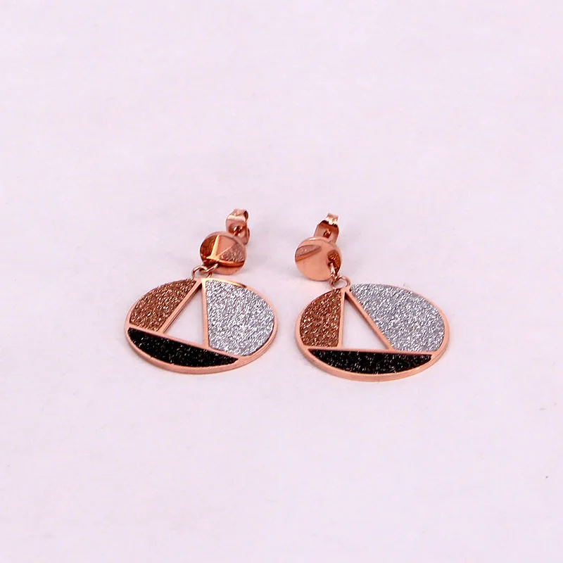 Stainless Steel Fashion Love Three Color Round Geometric Drop Earrings Rose Gold Women Party wedding Gift | Украшения и