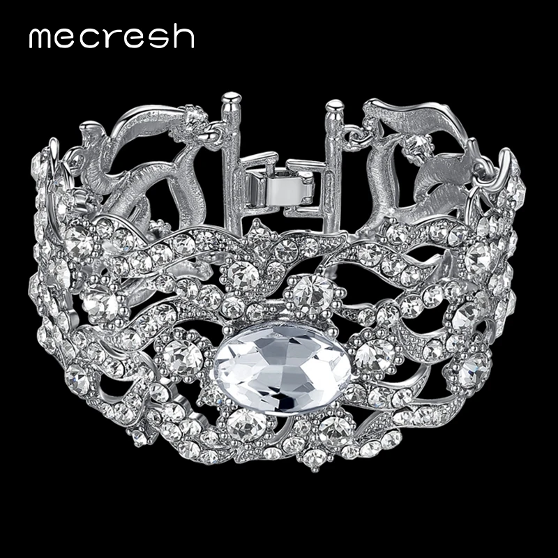 Mecresh великолепный кристалл свадебный браслет для женщин Серебряный цвет стразы
