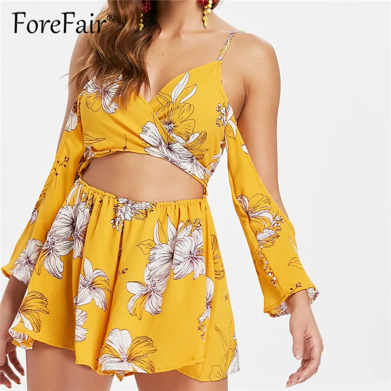 Forefair Женский Игровой костюм цветочный принт соблазнительное длинное с открытой