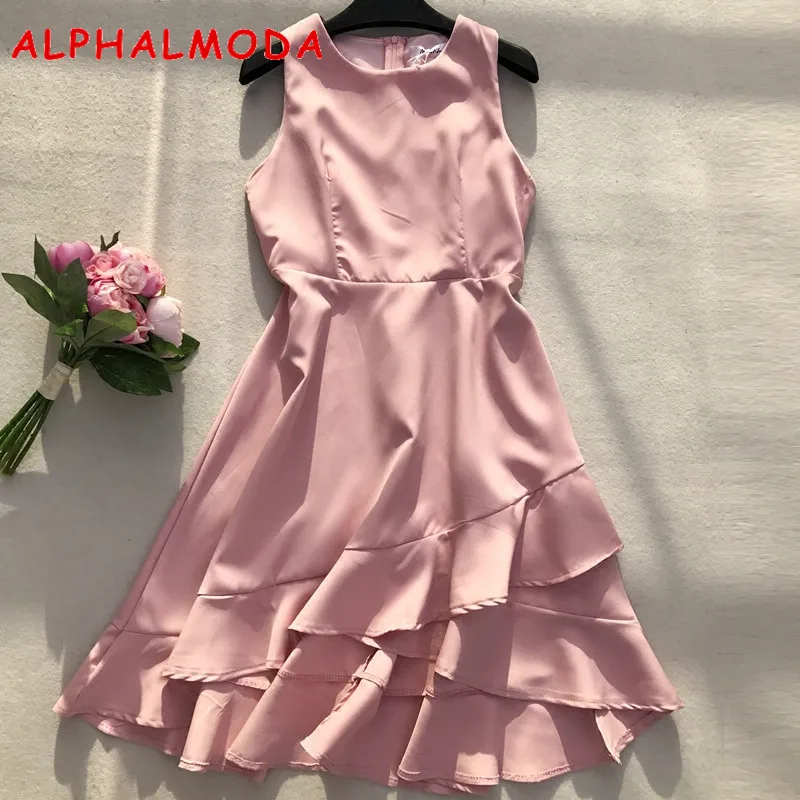 Женское платье без рукавов ALPHALMODA повседневное однотонное асимметричное с