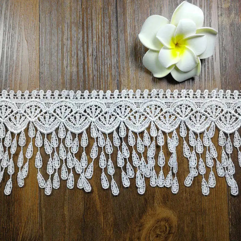 Красивая белая кружевная лента DoreenBeads европейская ткань вышивка с кисточкой