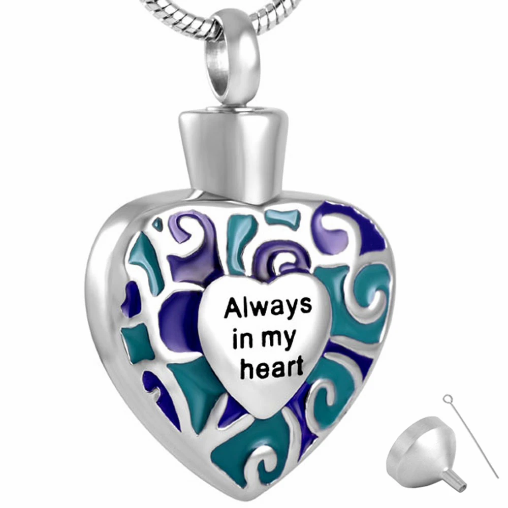 

8341 "Always In My Heart" Heart Cremation Jewelry Pendant Keepsake Memorial Urn Necklace