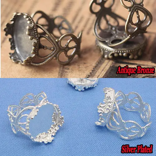 15mm 10pcs/Lot Classic 2 Colors Plated Copper Material Adjustable Ring Settings Base,Fit 15mm Glass Cabochons;Ring Bezels