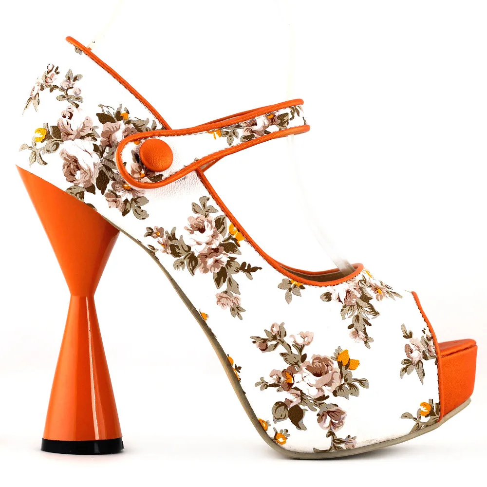 

LF40811 Blue Chinese Ink Painting Floral Print Platform Mary Jane Cone Heel Pumps