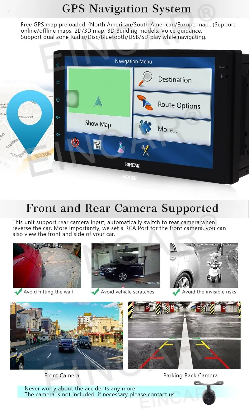 Камера заднего вида Android Автомобильный плеер без DVD/CD стереосистемы в тире 2 din gps