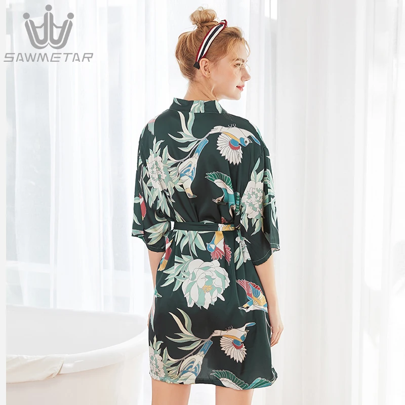 

Women Summer Robe Set kimono Half Sleeve Female Satin Nightdress Bathrobe Lady 2020 Silk Wedding Bride Nightgow