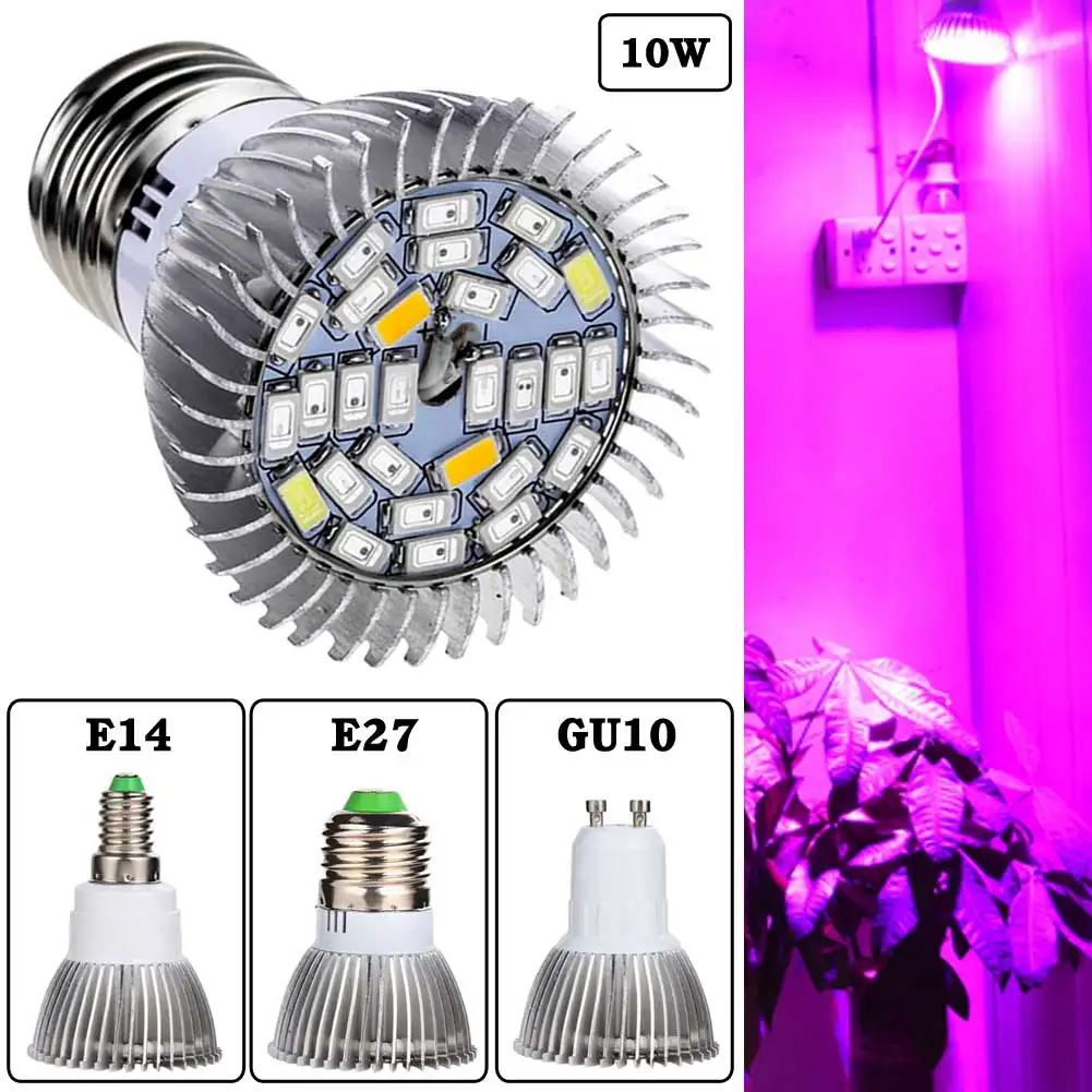 2018 Новый E27 E14 GU10 5730SMD 28Led растительный свет 10 Вт полный спектр овощей теплицы