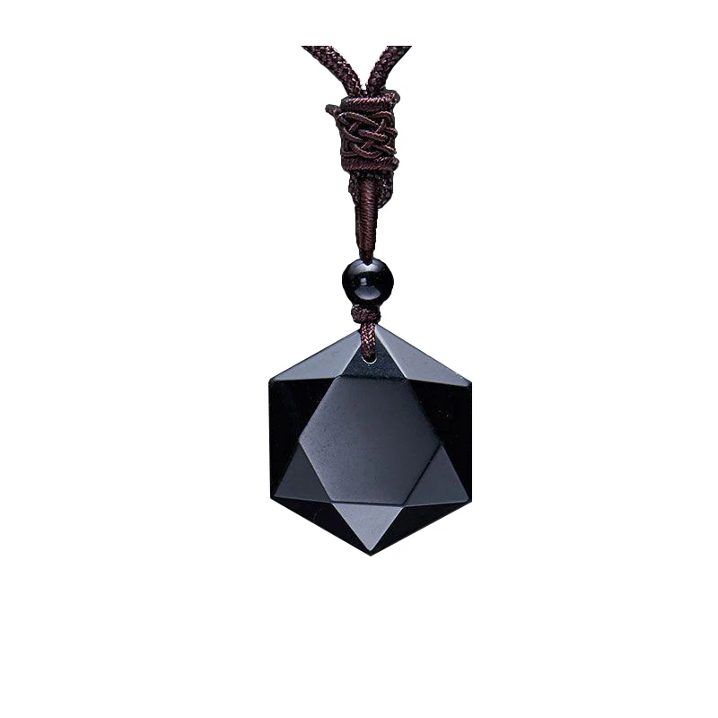 Pendant Necklace Черный обсидиан Натуральный камень Подвески для Для женщин и Для мужчин кубический гексаграмма свитер Цепочки и ожерелья амулеты и талисманы ювелирные изделия - Окраска металла: Pendant Necklace