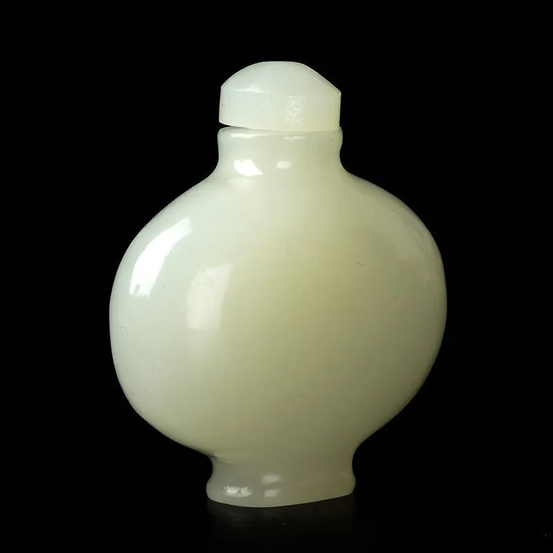 

Chinese HeTian Jade Hand-painted White Snuff Bottle.